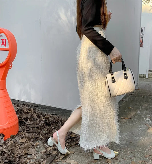 Women's Textured Long Split Skirt