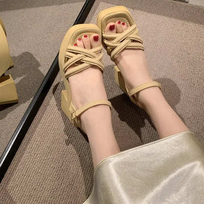 2025 New Summer Casual Waterproof Women's Sandals Fashionable Increased Heel Platform Wedges Stylish Roman Loafers for Women