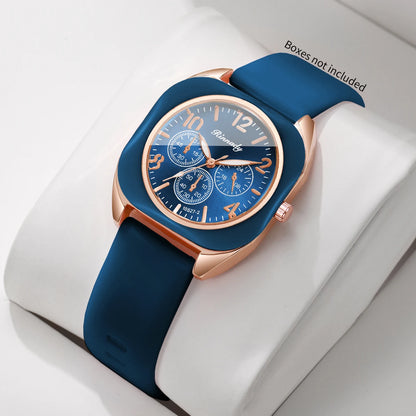 Fashion Women Square Quartz Watch Candy Color Silicone Strap Decorative Three Dials Wristwatches Relogio Feminino（Without Box）