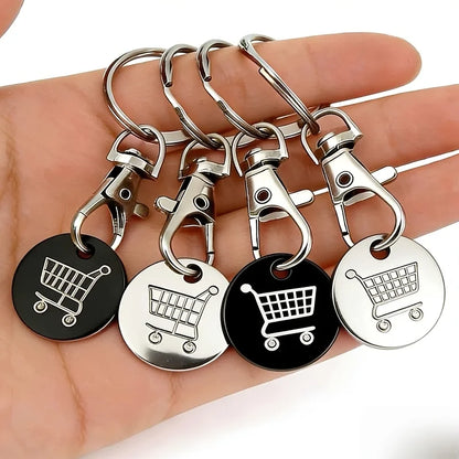 2pcs.Stainless Steel Supermarket Shopping Cart Token Keychain, Anti-loss Token Set Keyring Pendant, Keychain Design.Perfect Gift