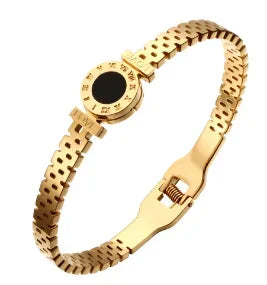 Bamboo Beads Punk Gold Plated Bangle for Women Men Trendy Stainless Steel Metal Bracelets Geometric Round Bead Jewelry Accessory