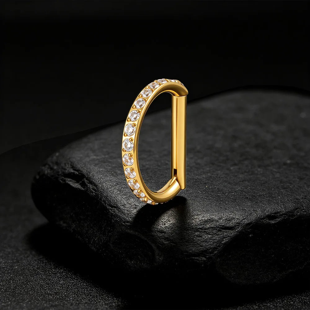 Right Grand ASTM F136 Titanium D Shape Nose Clicker with Full CZ 16G Hinged Segment Hoop Conch Helix Ear Piercing Body Jewelry