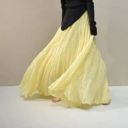 Pleated Long Skirts Women 2026 Spring Summer Fashion Loose Casual Elegant Maxi Skirt