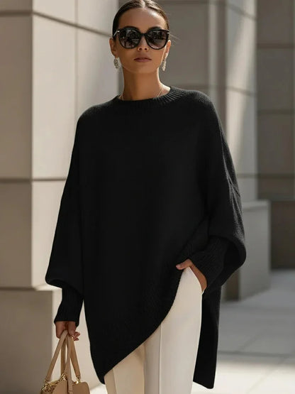 New women's autumn and winter round neck long-sleeved tops knitted pullover loose lazy style solid color women's casual sweater