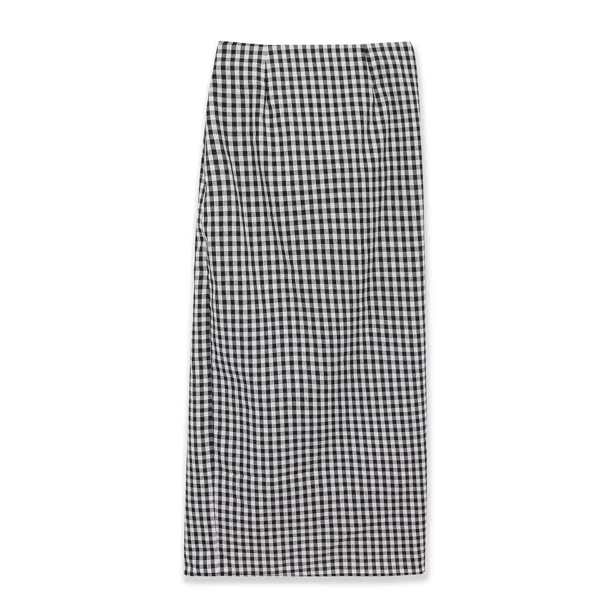 2026 Spring Summer Fashion Women's Plaid Straight High Waist Long Midi Skirts Lady Vintage Chic Pleated Trendy Side Slit Dress