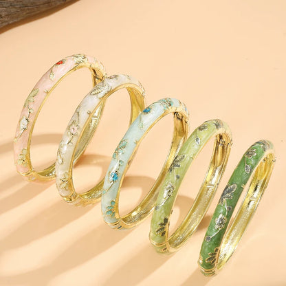 FTCY 5PCS Fine Small Flower Cloisonne Enamel Bangles For Women Vintage Bohemian Oil-drop Bracelet Elegant Jewelry Gifts