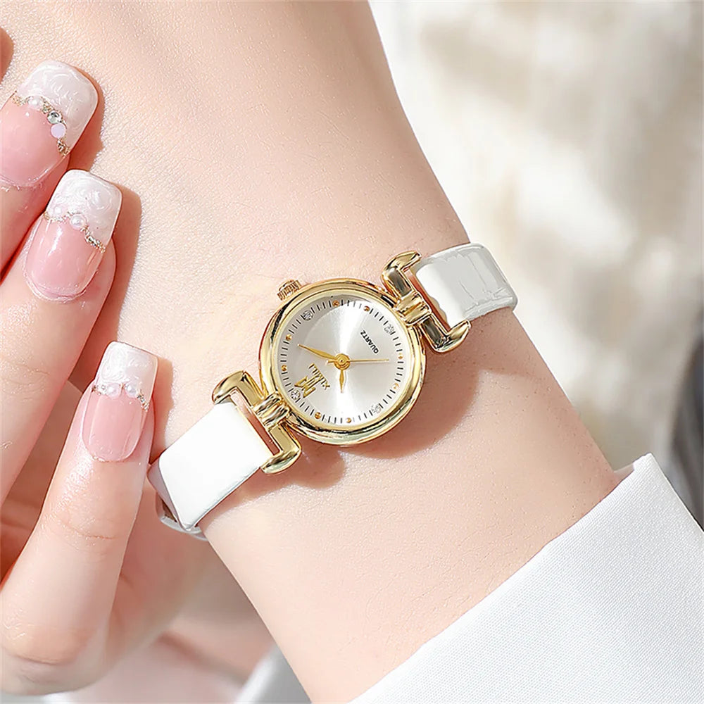 Fashion 2024 New Ladies Small Simple Diamonds Quartz Watch Black Leather Women's Dress Clock Gift Wristwatch
