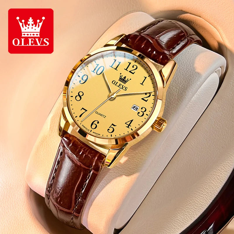 OLEVS 5566 Classic Brand Quartz Women's Watch Luxury Business Waterproof Leather Strap Elegant Dating Women's Clock Reloj Mujer