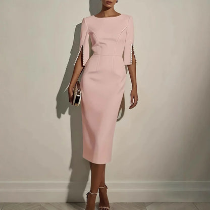2025 Dress for Women Fashion Comfortable Office Solid Color Commuter Bead Slim and Elegant Evening Party Dress