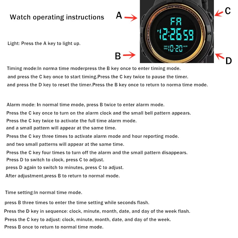 Trendy Unisex Multifunctional Digital Watch, Night Light, Student Sports Electronic Watch