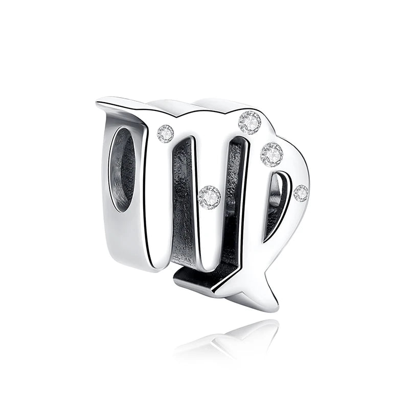 Original 925 Sterling Silver Charms Beads 12 Zodiac A-Z Letters Virgo Aries Fit Brand Bracelets Necklaces Jewelry For Women