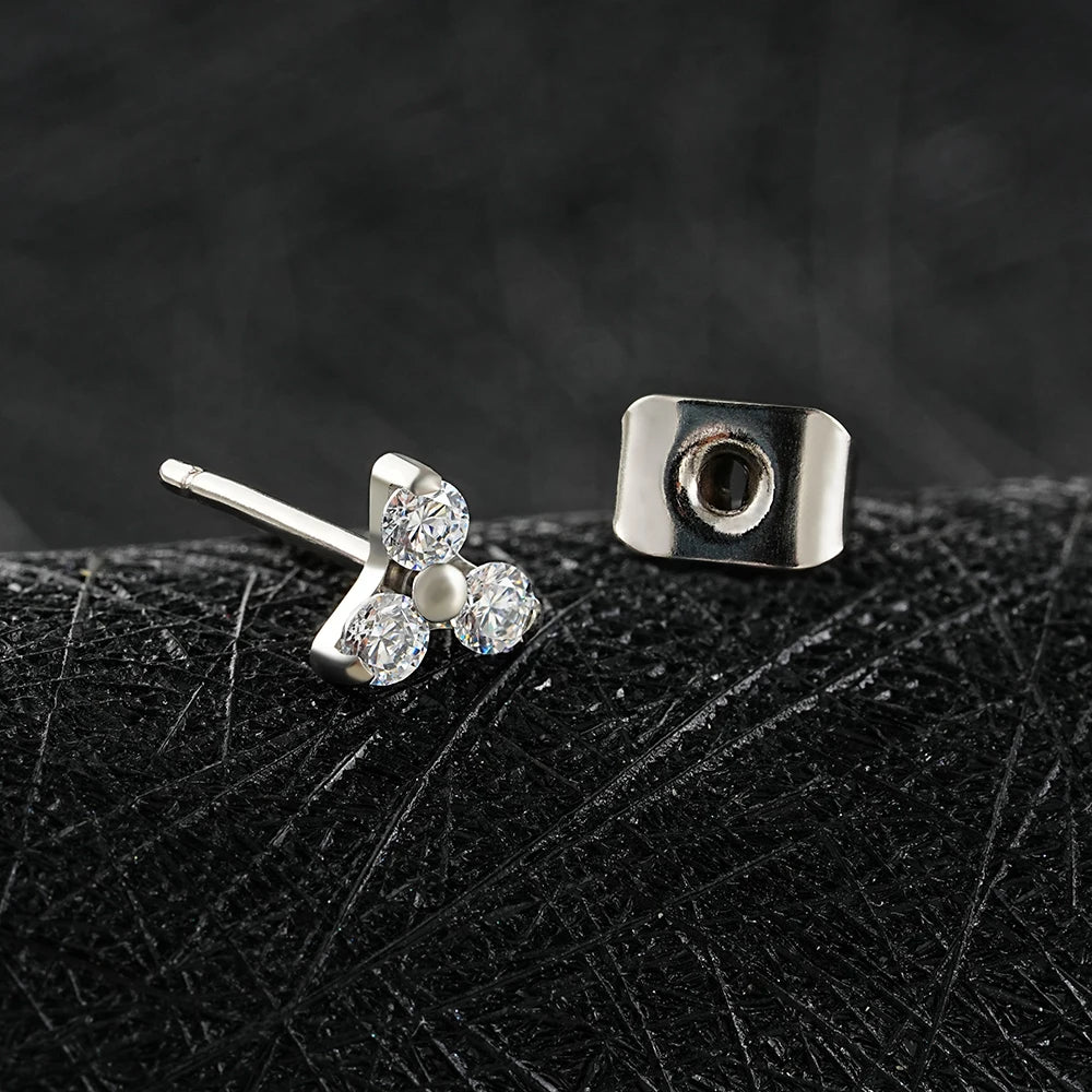 1 Pair Right Grand ASTM F136 Titanium 20G Trinity CZ Stud Earrings Simple Hypoallergenic Triple Flower Cartilage Earring Set