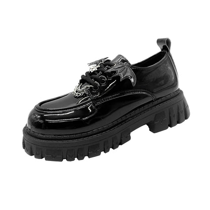 Punk Wind Fashion Single Shoes Autumn New Devil Bat Wings Gothic Women's Shoes Thick Bottom Waterproof Platform Metal Chain