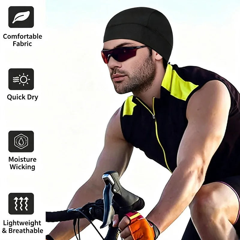 Under Helmet Beanie Skull Cap Vented Sweat Wicking Sweat Absorbent Lightweight Motorcycle Cycling Head Liner Cap Sports Running