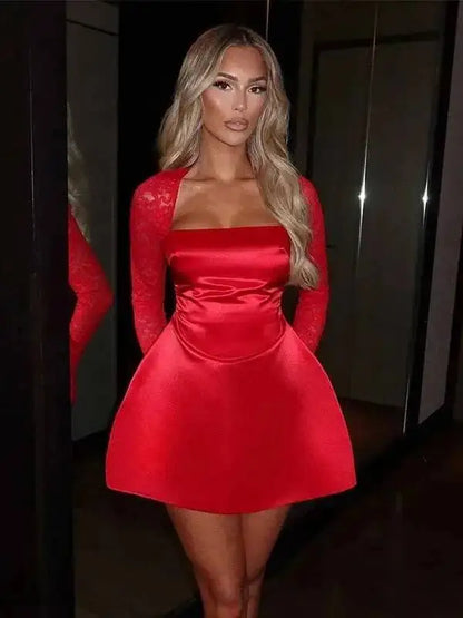 Dresses Lace Patchwork Waist Wrap A-line Dress Women Mini Autumn Winter Dress Backless Nightclub Sexy Party Dresses