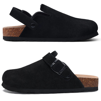 Litfun Suede Women's Clogs with Adjustable Strap Cork Footbed Leather Mules with Arch Support Unisex Outdoor Clogs Potato Shoes