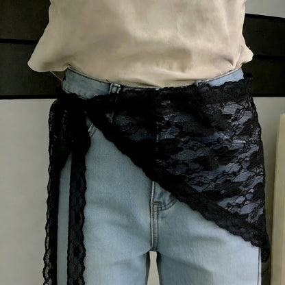 2026 HOT SALE! Y2K Women Lace Tulle Bandage Skirt Stacked Lace Half Skirt Layering Small Butt Curtain Flower Triangle Hair Scarf
