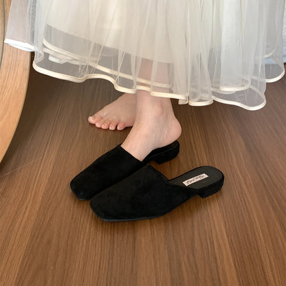 Bailamos Brand Women Slippers Square-toed Muller Shoes Lady Luxury Low Heel Outdoor Slippers Summer Fashion All-Match Slides