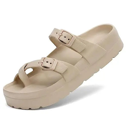 Comwarm New Women's Platform Sandals With Arch Support Lightweight Slip on Eva Slides Summer Beach Sandal with Adjustable Buckle