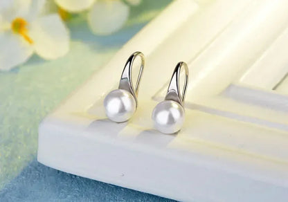 Korean fashion 925 Sterling Silver Earrings for Women Round Natural Freshwater Pearl Hook Dangle Drop Wedding Gifts Jewelry