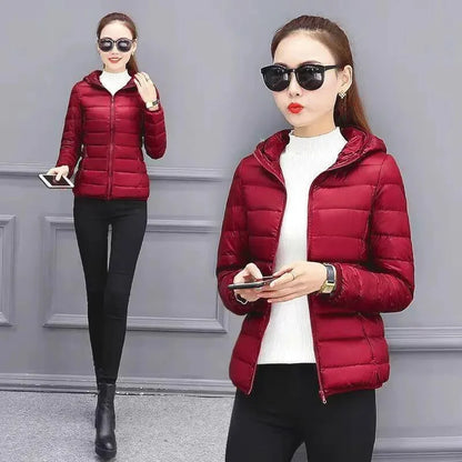 Autumn Winter New Parkas Down Coat Women's Short Stand-UP Collar Hooded Warm Cotton Padded Jacket Large Size Outcoat Female Tops