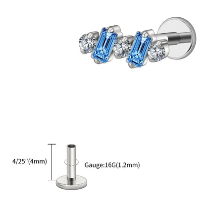 Right Grand ASTM F136 Titanium 16G Baguette CZ Climber Stud Earring Cluster Cartilage Helix Labret Stud Piercing Body Jewelry