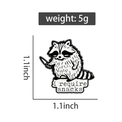I Require Snacks Enamel Pins Cartoon Trash Panda Raccoon Brooches Lapel Badges Funny Animal Jewelry Gift for Kids Friends