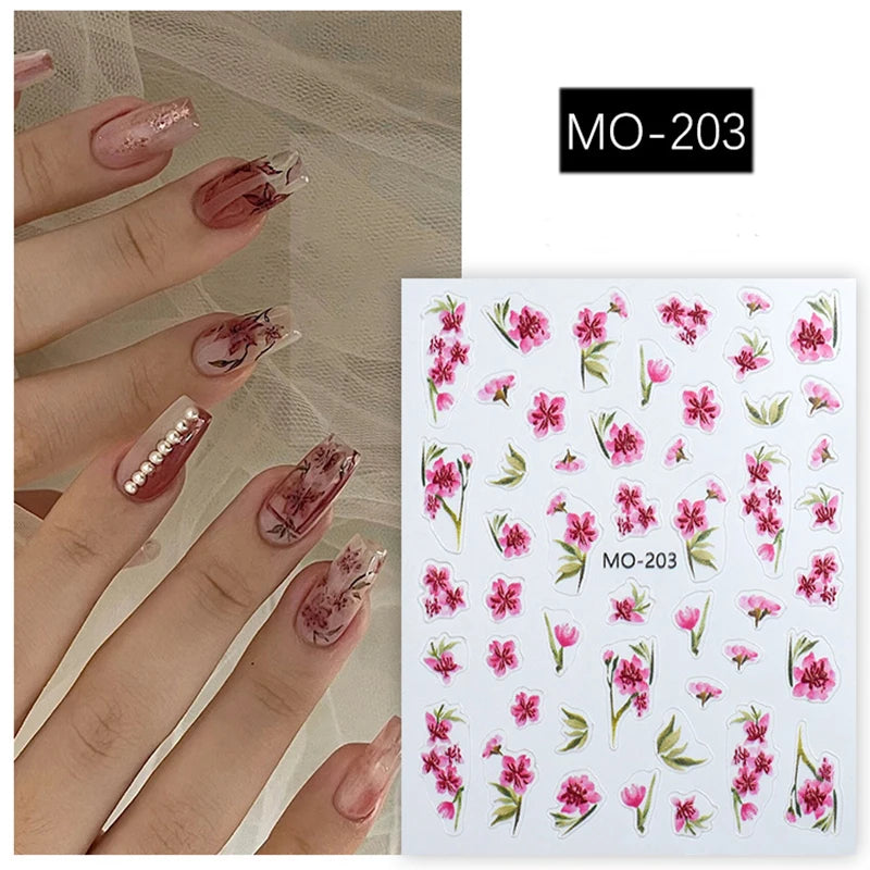 5D Embossed Nail Art Decals Elegant Petals Florals Daisy Flowers Leaves Adhesive Sliders Stickers For Manicure Tips Decoration