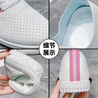 Women's Vulcanized Shoes Breathable Comfortable Hole Outdoor Sports Shoes Summer Running Shoes Fashion Board Shoes Thick Sole