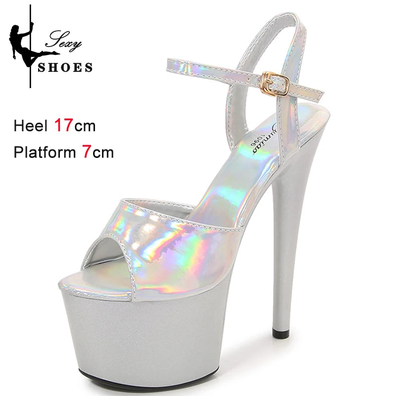 New 20CM/8Inch High Heels Dance Shoes Sandals Women Summer New 2023 Buckle Strap Platform Club Stiletto Gladiator Stripper Heels