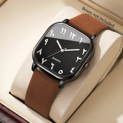 Fashion Unisex Square Quartz Watch Men Leather Strap Arabic Dial Casual Ladies Dress Watches Relogio Feminino (Without Box)