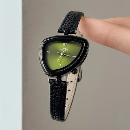 Retro-Chic Irregular Women's Watches Creative Triangle Small Dial Genuine Leather Strap Water-Resistant Quartz Women's Watch