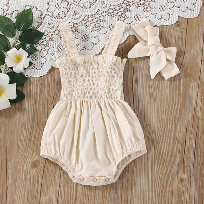 Citgeett Summer Infant Baby Girls Jumpsuit Outfit Solid Color Casual Sleeveless Suspender Jumpsuit Headband Clothes