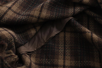 Harajuku Vintage Plaid Coffee Brown Woolen Midi Skirt For Women Tassel High-waist A-line Skirt Trendy Winter Office Commut Outfi