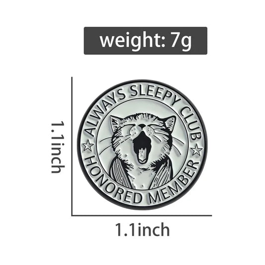 Always Sleeping Club Enamel Pins Cartoon Cute Cat Yawn Brooches Lapel Badges Retro Sassy Animal Jewelry Gift for Kids Friends
