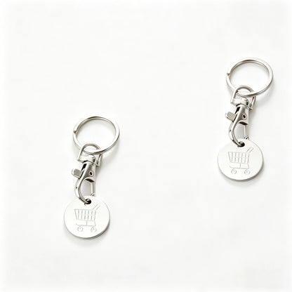 2pcs.Stainless Steel Supermarket Shopping Cart Token Keychain, Anti-loss Token Set Keyring Pendant, Keychain Design.Perfect Gift