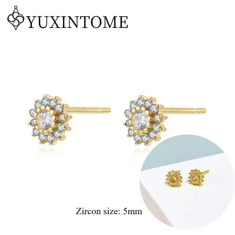 925 Sterling Silver Ear needles Crystal Zircon Small studs Earrings for Women gold-plated round Piercing Earrings New in 2022