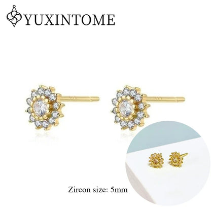925 Sterling Silver Ear needles Crystal Zircon Small studs Earrings for Women gold-plated round Piercing Earrings New in 2022
