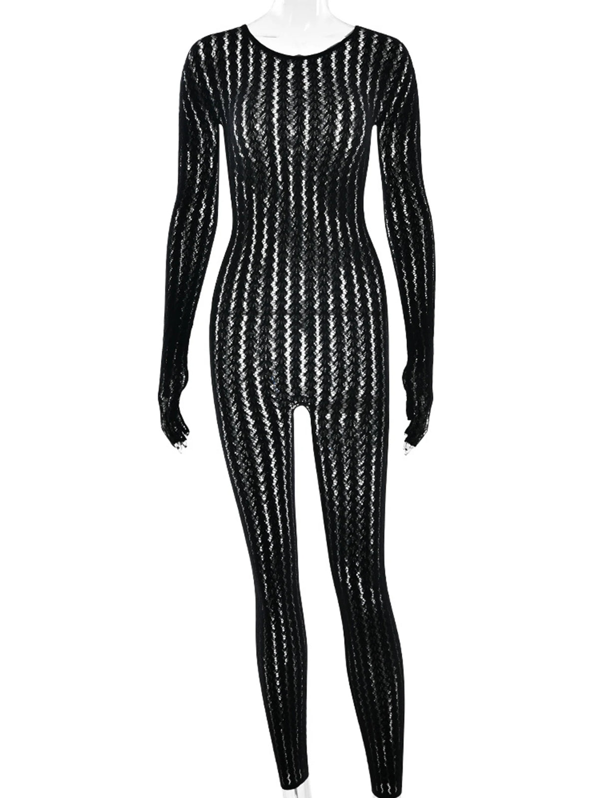 Sexy See Through Jumpsuits for Woman Summer One Pieces Night Club Party Romper Jumpsuit Women Black Long Sleeve Bodycon Jumpsuit