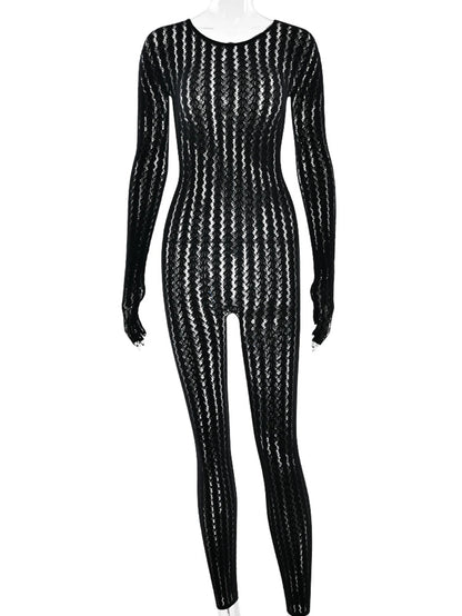 Sexy See Through Jumpsuits for Woman Summer One Pieces Night Club Party Romper Jumpsuit Women Black Long Sleeve Bodycon Jumpsuit