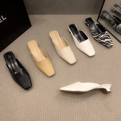 Women's Square-Toe Low-Heel Mules