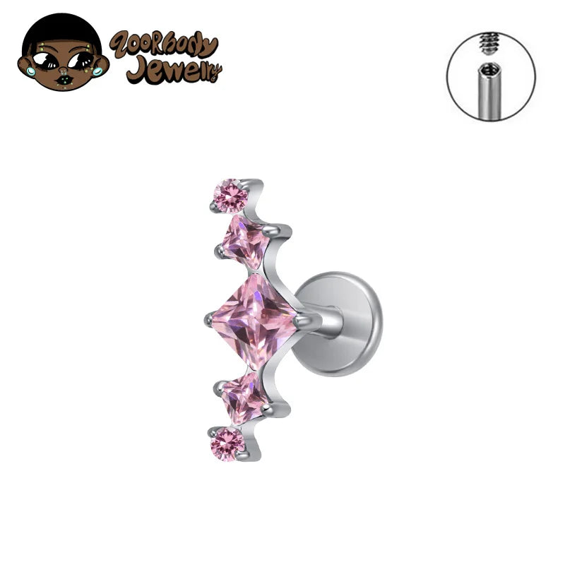 ASTM F136 Titanium Princess Arch Square CZ Helix Piercing Labret Tragus Conch Earrings Lobe Lip G23 TItanium Nose Body Jewelry