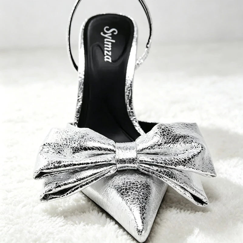 Women's Bow-Detail Pointed-Toe Slingback Heels
