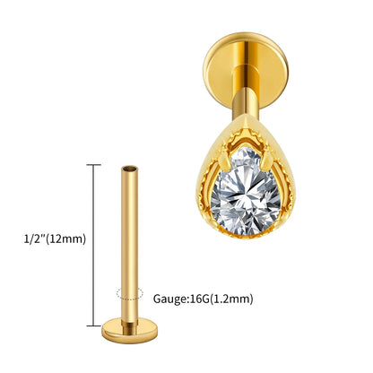 Right Grand ASTM F136 Titanium Teardrop CZ Cartilage Earring Threaded Labret Stud 16G Tiny Pear CZ Helix Conch Earlobe Piercing