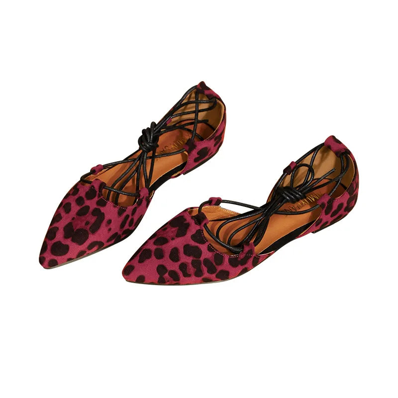 sexy cross-tied gladiator summer shoes woman pointe toe cut out flat lace up ballet flats Roman style D'orsay shoes big size 43