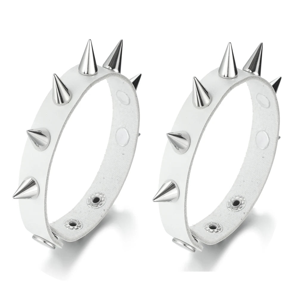 2pcs/set Spiked Bracelet Black Pu Leather Punk Rock Bracelet Bangle Metal Wristband For Men Goth Accessories