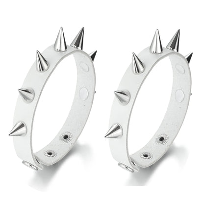 2pcs/set Spiked Bracelet Black Pu Leather Punk Rock Bracelet Bangle Metal Wristband For Men Goth Accessories
