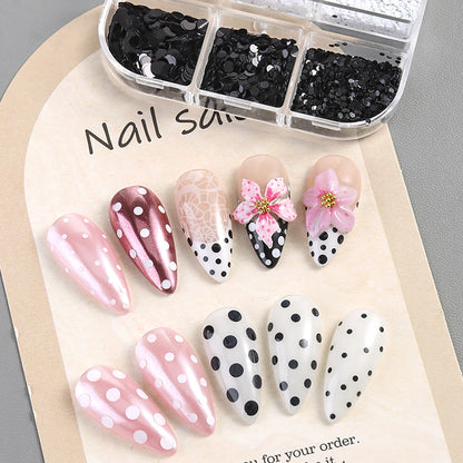 Black and White Polka Dot Glitter Nail Art Accessories, Retro Floral Patchwork Glitter Nail Art, DIY Versatile Round Dot Glitter
