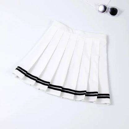 High Waist Elastic Women's Skirts Vintage Korean Style Patchwork Striped Pleated Female Sweet Mini Dance Plaid Skirt