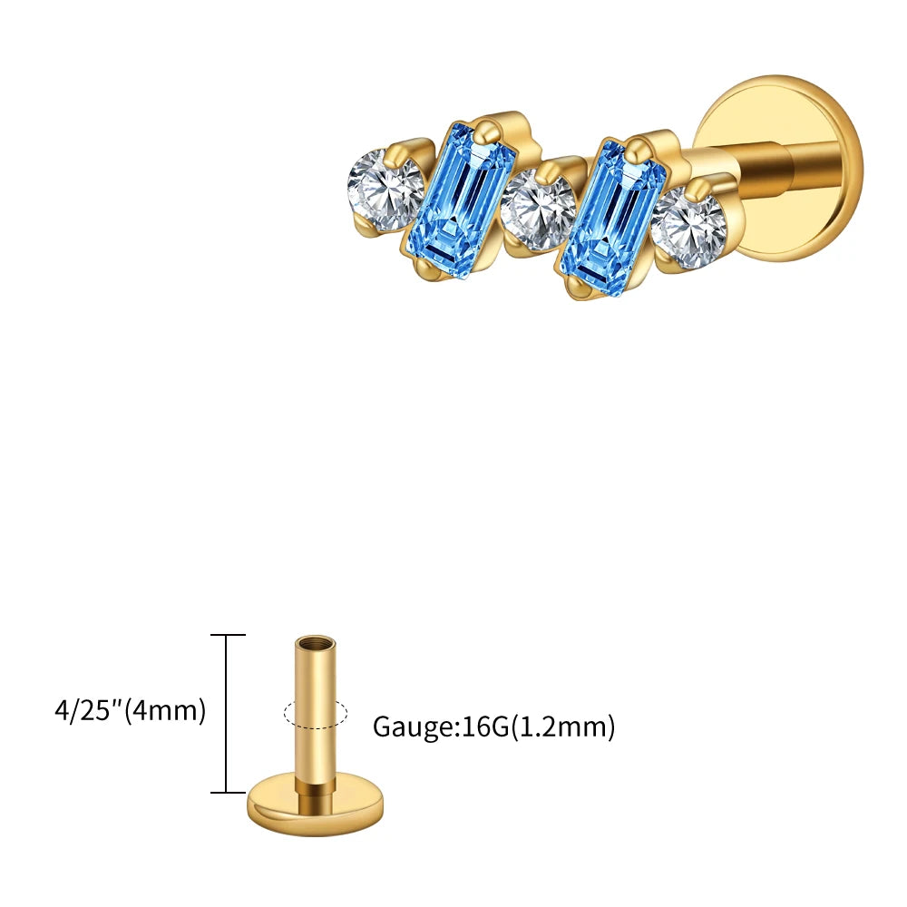 Right Grand ASTM F136 Titanium 16G Baguette CZ Climber Stud Earring Cluster Cartilage Helix Labret Stud Piercing Body Jewelry
